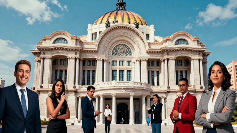 Arquitectura moderna mexicana y profesionales vibrantes