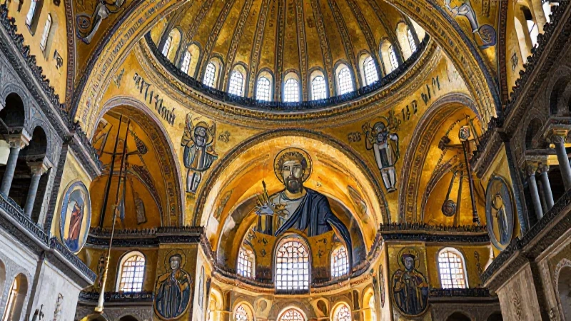 Imperio Bizantino: Fascinantes características y duradero legado 4 Icono bizantino dorado sobre Hagia Sophia