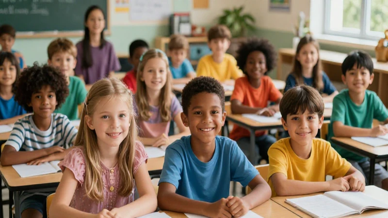 Niños felices y diversos en un aula vibrante al aire libre