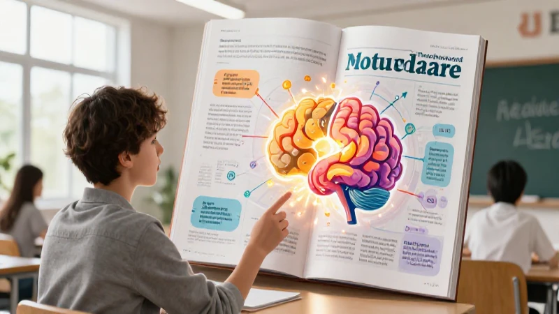 Estudiante aprende con mapa mental vibrante