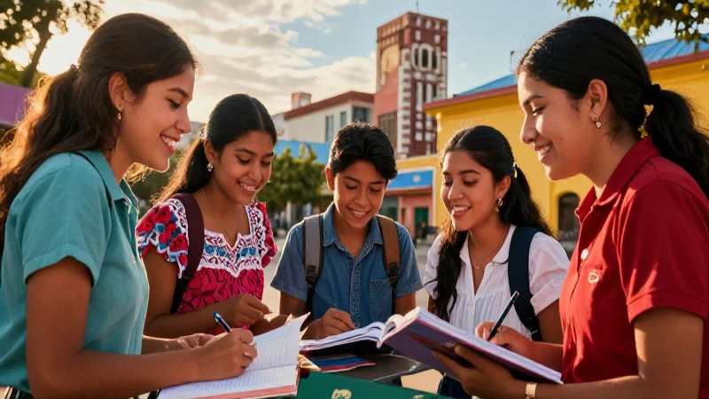 Explora la sociedad de México: cultura, diversidad y desafíos 4 Estudiantes mexicanos son el foco de aprendizaje cultural vibrante