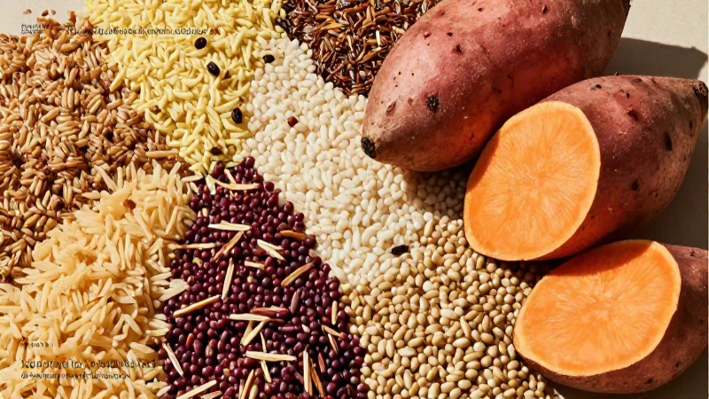 Gran composición de granos y batata con enfoque educativo