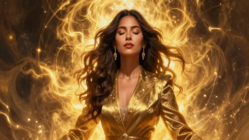 Mujer mexicana contempla con aura dorada