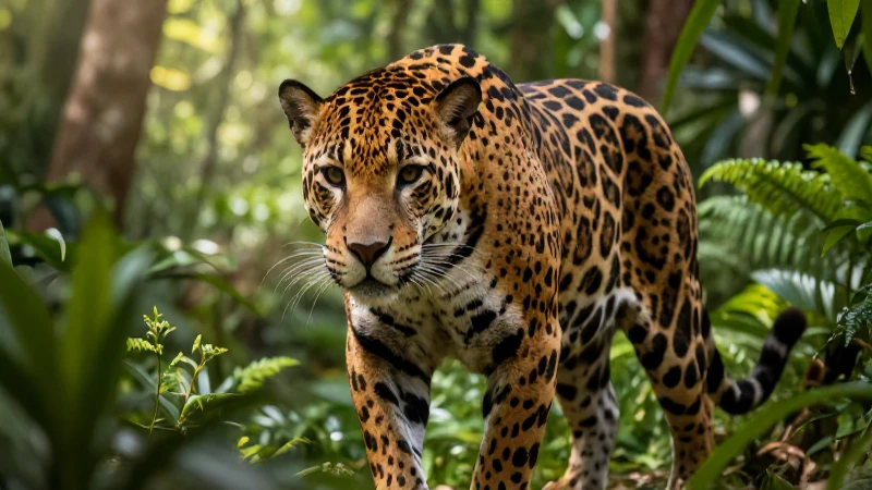 Carnívoro: Concepto, tipos y características en animales 8 Jaguar majestuoso, enfoque intenso en la selva