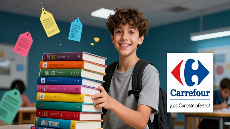 Estudiante feliz usa ofertas de libros de Carrefour