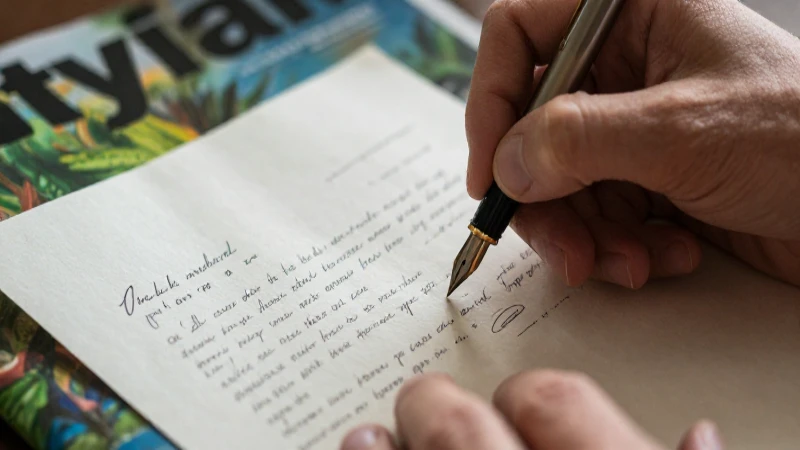 Manos escribiendo una carta vintage con detalle