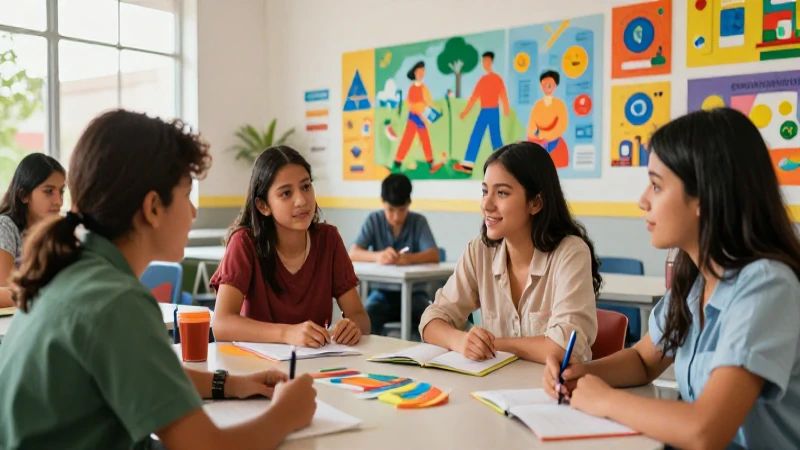 Estudiantes mexicanos aprendiendo en aula moderna y vibrante
