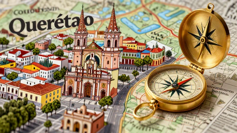 Mapa educativo vibrante de Querétaro con estilo vintage