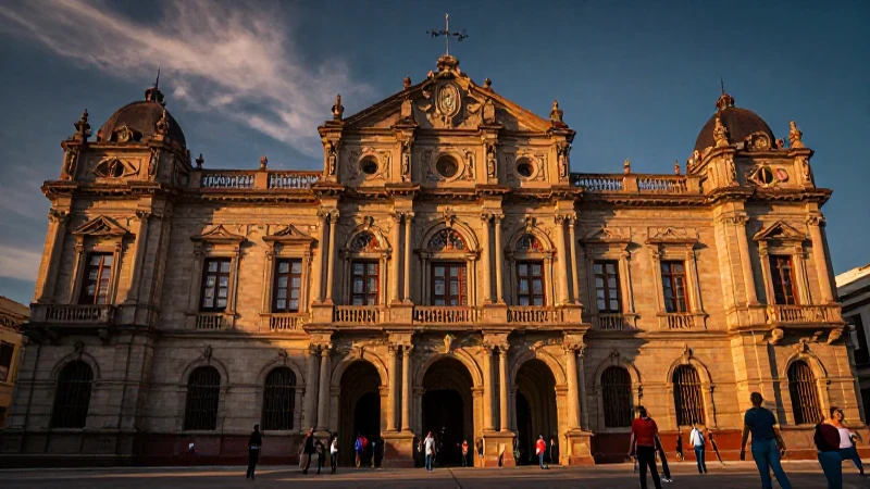 Fachada majestuosa de la universidad al atardecer
