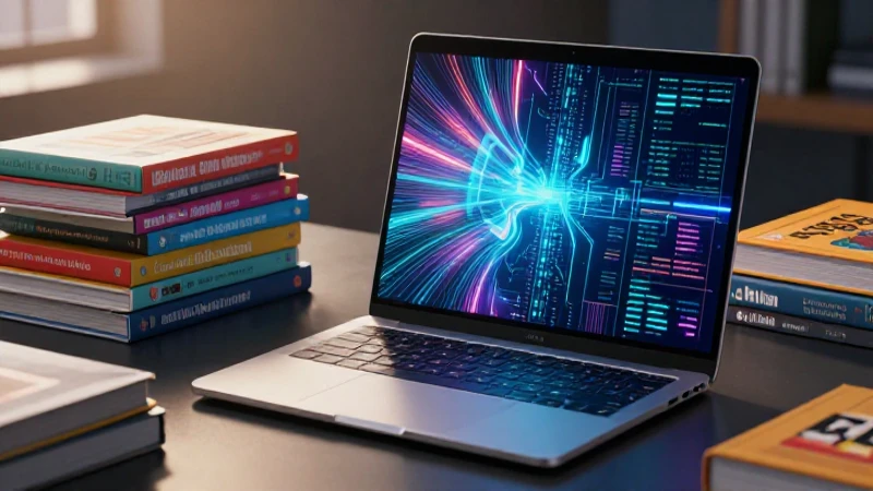 Laptop moderna con datos abstractos y recursos educativos