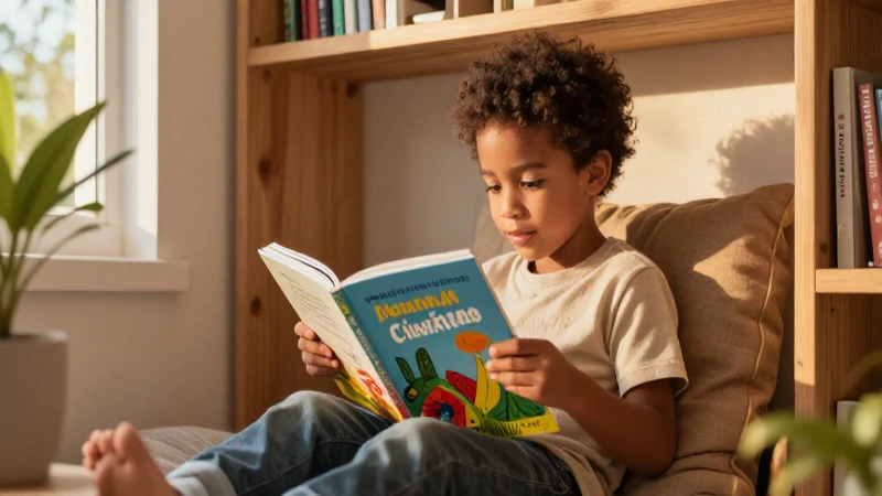 Cómo fomenta la Casa de la Lectura la lectura en el hogar 6 Niño leyendo un libro educativo con estilo dorado