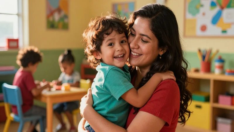 Niño mexicano alegre y padre abrazados aprendiendo