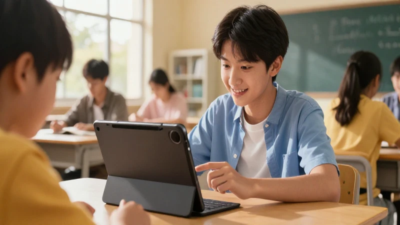Estudiante motivado aprende con tecnología futurista