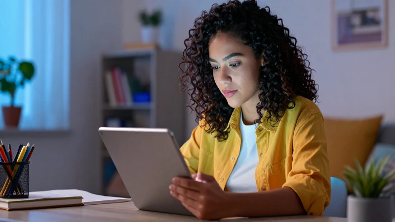 Joven latino concentrado en tablet