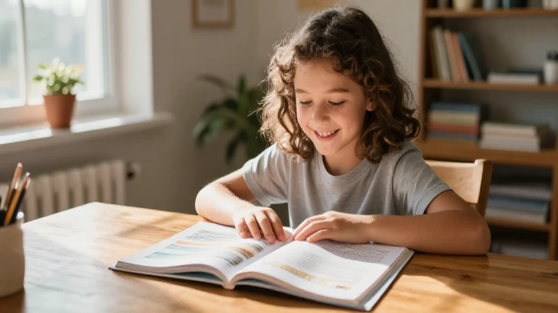 Casa en inglés: Aprendo inglés y otros idiomas en casa 8 Libro abierto, sol y estudiante alegre