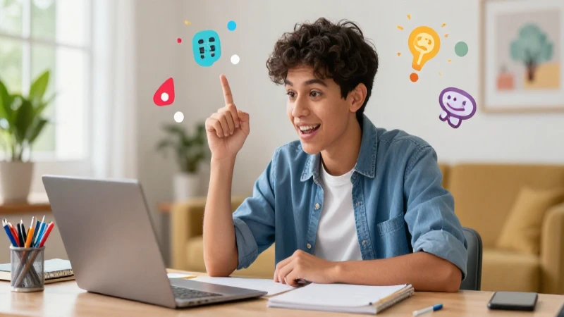 Casa en inglés: Aprendo inglés y otros idiomas en casa 3 Ilustración vibrante: mexicano estudia inglés