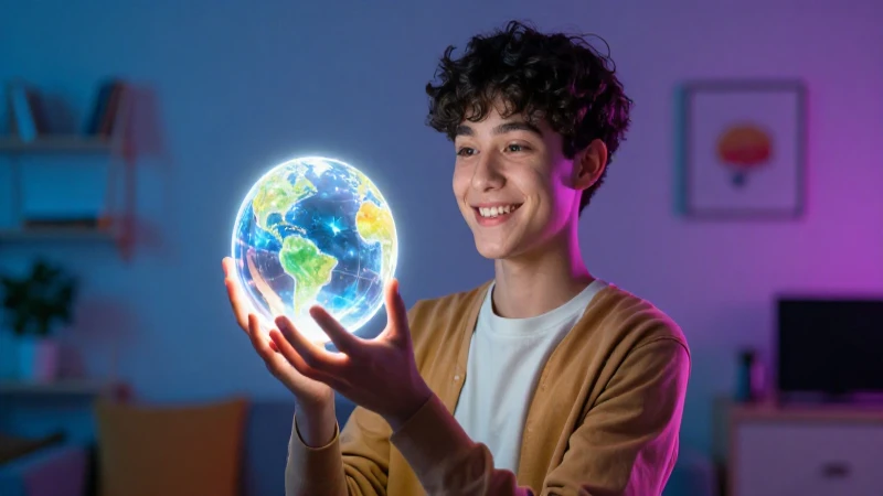 Cómo puede Aprendo en Casa contribuir a un futuro brillante 8 Joven sonriente con esfera de saber brillante