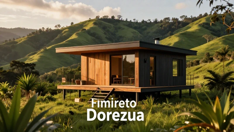 Cabina moderna en México con luz dorada y exuberante