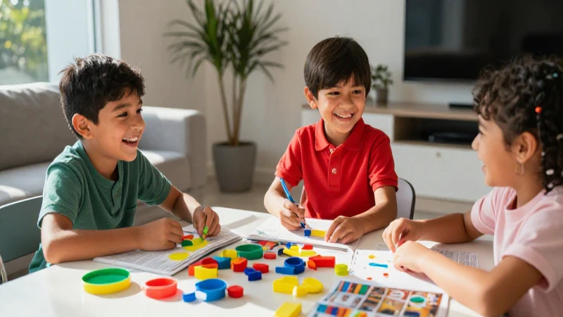 Niños mexicanos felices, actividad colorida en casa