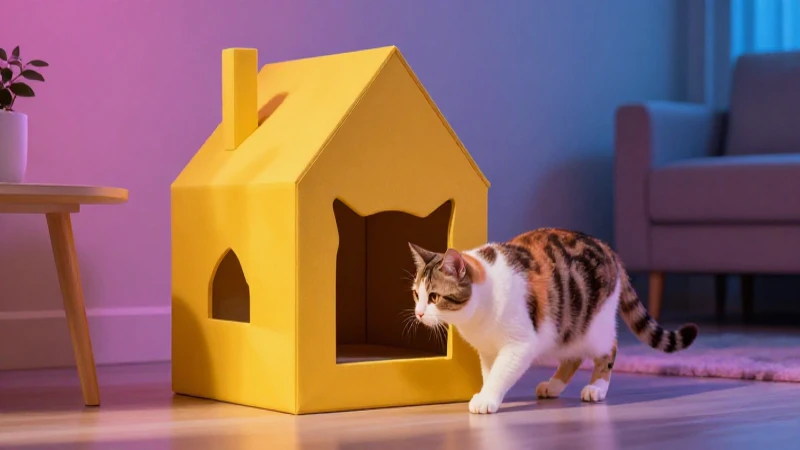 Gato explorando casa geométrica moderna