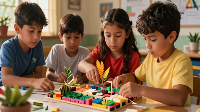 Niño mexicano creativo construye proyecto con luz cálida