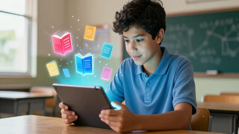 Estudiante aprende con tablet holográfica digital