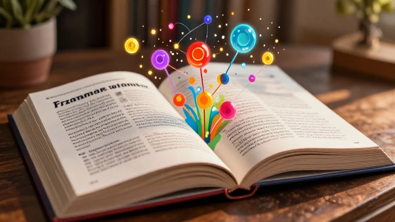 Ilustración vibrante y educativa de gramática moderna