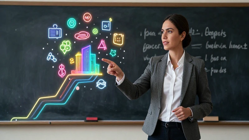 Educador dinámico con símbolos abstractos de lenguaje