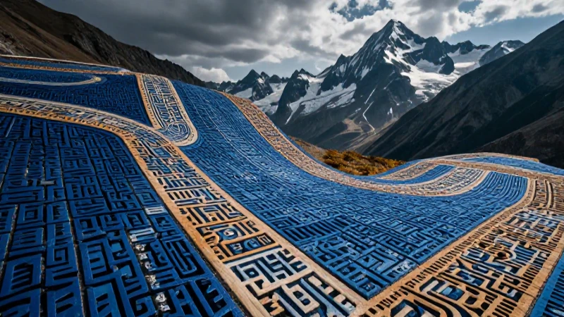 Mosaico dinámico de glifos lingüísticos en alta montaña