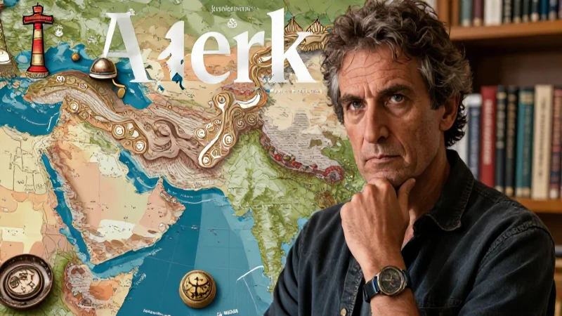 Retrato de antropólogo pensativo con mapa del Cáucaso