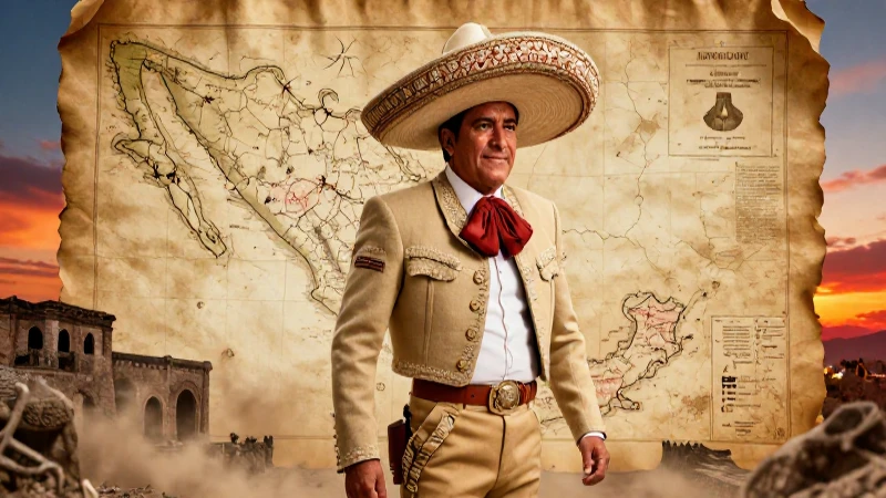 Ilustración hiperrealista de caudillo mexicano dramático