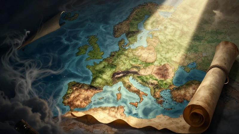 Mapa histórico iluminado con estilo cinematográfico