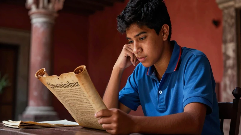 Estudiante mexicano estudia pergamino colonial