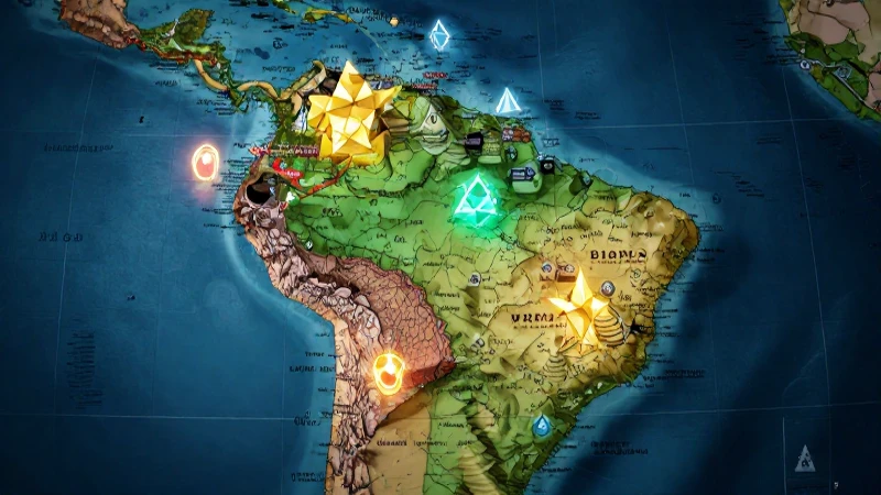Mapa antiguo de Latinoamérica con símbolos de conflicto
