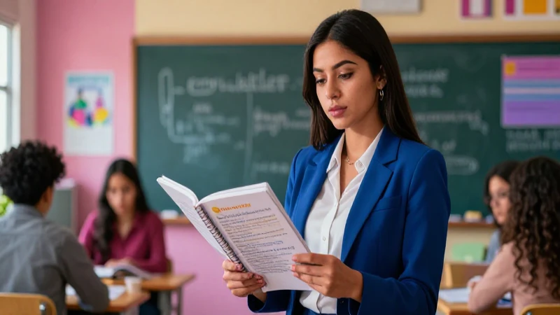 Maestra hispana moderna en un entorno educativo dinámico
