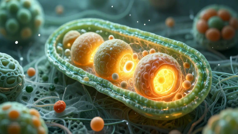 Célula vegetal detallada con cloroplastos vibrantes