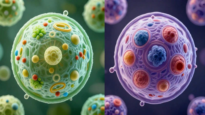 Micrografía comparativa de células con detalle educativo