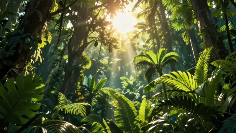 Sole intenso ilumina una selva tropical vibrante