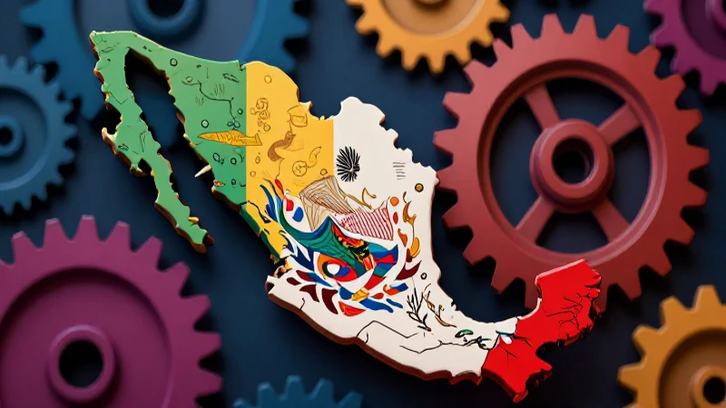 Centralismo vs federalismo en México: Diferencias y Impacto Explorados 3 Mapa mexicano dinámico con estética vibrante