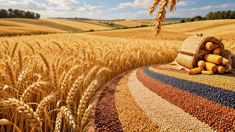 Cereales: 15 Ejemplos Diversos y Nutritivos para Ti 3 Mosaico vibrante de granos dorados e iluminación dramática