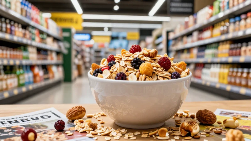 Cereales: 15 Ejemplos Diversos y Nutritivos para Ti 10 Tazón de cereales saludables, fotografía moderna y vibrante
