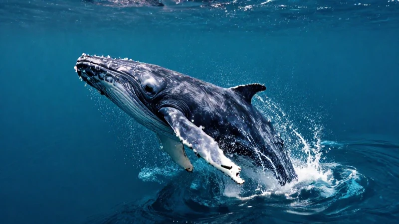 Cetáceo: Definición, Concepto y Características Clave 6 Baleena jonda rompe en entorno marino azul