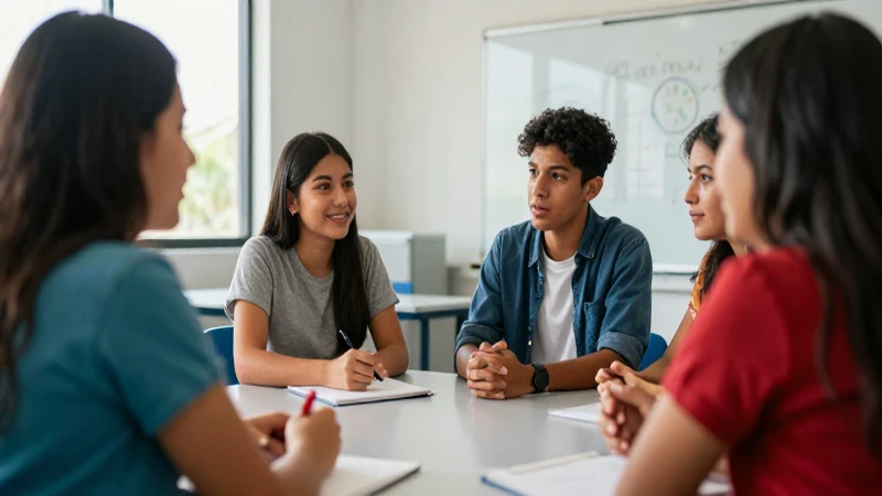 Jóvenes mexicanos dialogan en un aula moderna