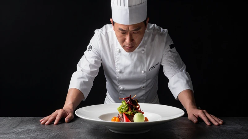 Chef de alta cocina en un estilo editorial dramático