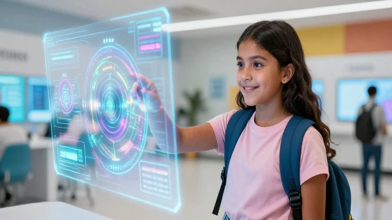 Chicas en Tecnología: Inspiración y Innovación del Futuro 3 Niña mexicana interactúa con hologramas tecnológicos