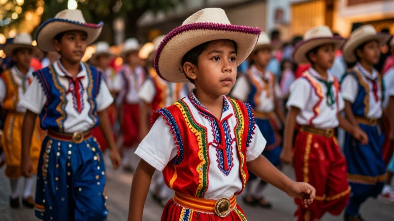 Chigualos: 20 Ejemplos de Arrullos y Chigualos Navideños 3 Niño vibrante en procesión festiva detallada