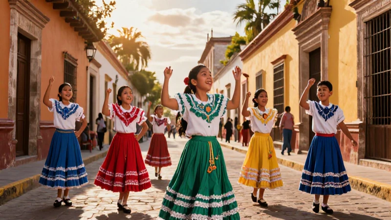 Chigualos: 20 Ejemplos de Arrullos y Chigualos Navideños 4 Vibrante calle mexicana con niños y música