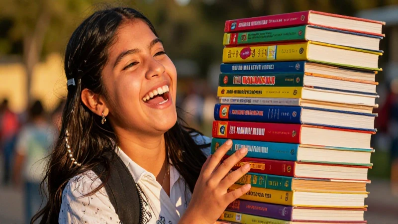 los mejores chistes con guiones largos: risas aseguradas 3 Estudiante mexicano feliz con libros coloridos