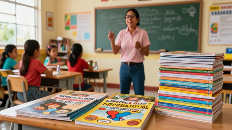 Ilustración fotorrealista de aula mexicana vibrante