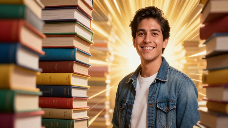 Estudiante mexicano sonriente en vibrante ilustración educativa